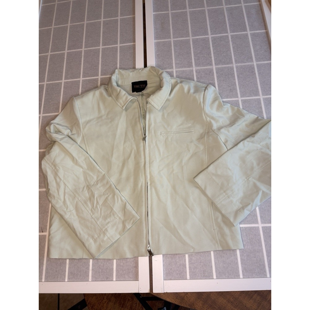 VTG TRUTH Modern Woven Full Double Zip Jacket Mint Green Women SzL Tailored Lux